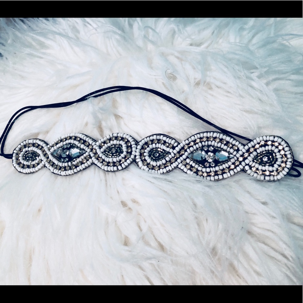 Head band black white and silver rhinestones